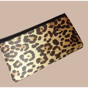 INC Microsuede Leopard Print Clutch Wallet Passport Zipper Case Zip Pouch